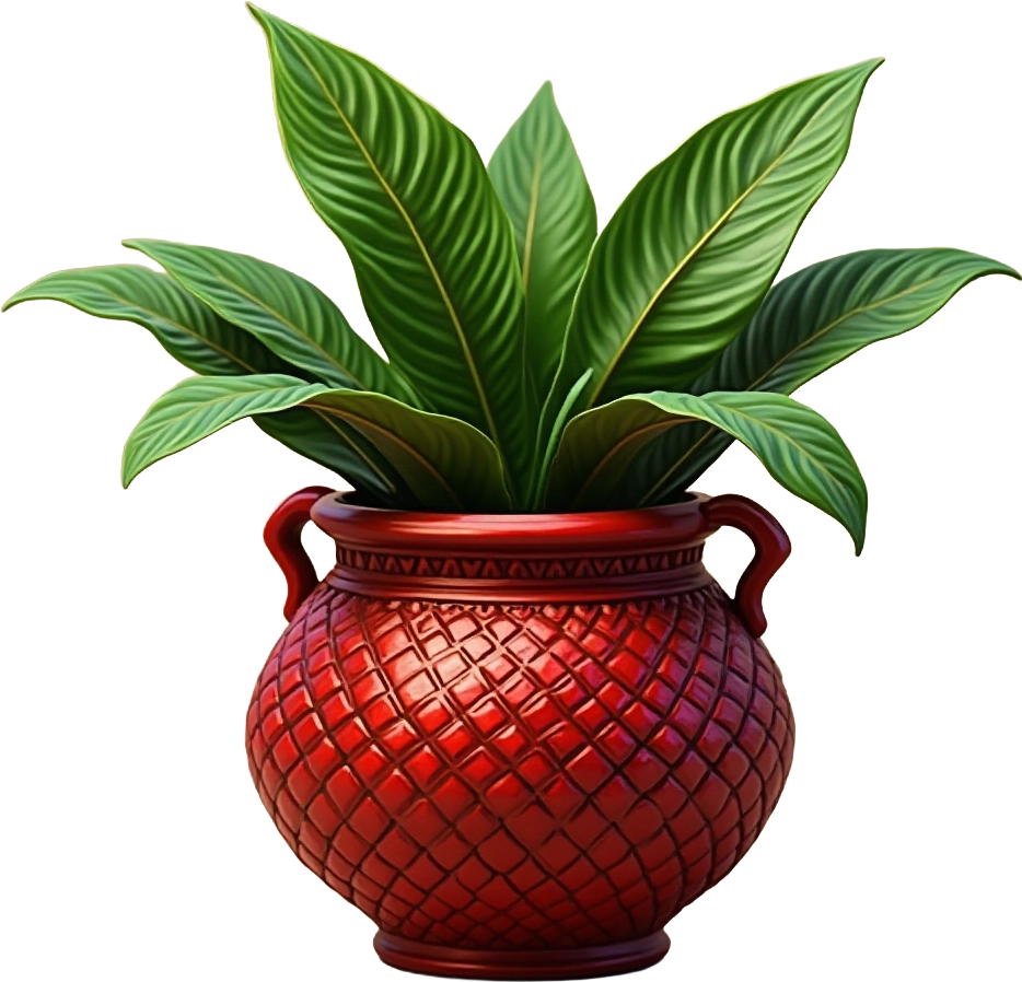 Red Pot with Green Plant